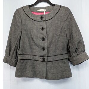 Classiques Entier‎ Black White Textured Blazer Jacket 3/4 Sleeve Peplum Top 6